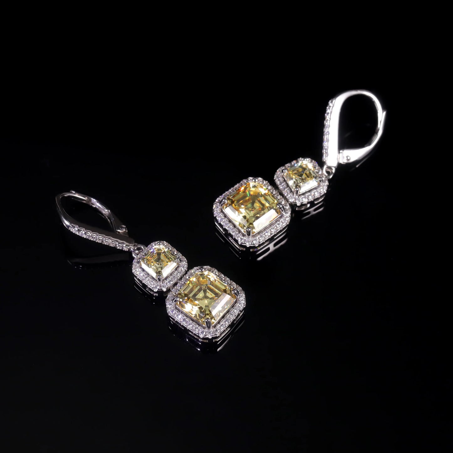 GEM'S BALLET 925 Sterling Silver Diamond-fire CZ- Fancy Light Yellow Luxury Earring Party Queen's Vintage ART DECO Earrings