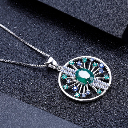 GEM'S BALLET 3.88Ct Natural Green Agate Vintage Jewelry Set 925 Sterling Silver Earrings Pendant Sets For Women Fine Jewelry