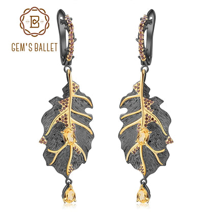 GEM'S BALLET Georgia O'keeffe 0.97Ct Natural Citrine 925 Sterling Silver Handmade Monstera Leaves Drop Earrings for Women Bijoux