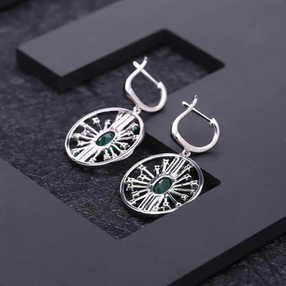 GEM'S BALLET 3.88Ct Natural Green Agate Vintage Jewelry Set 925 Sterling Silver Earrings Pendant Sets For Women Fine Jewelry
