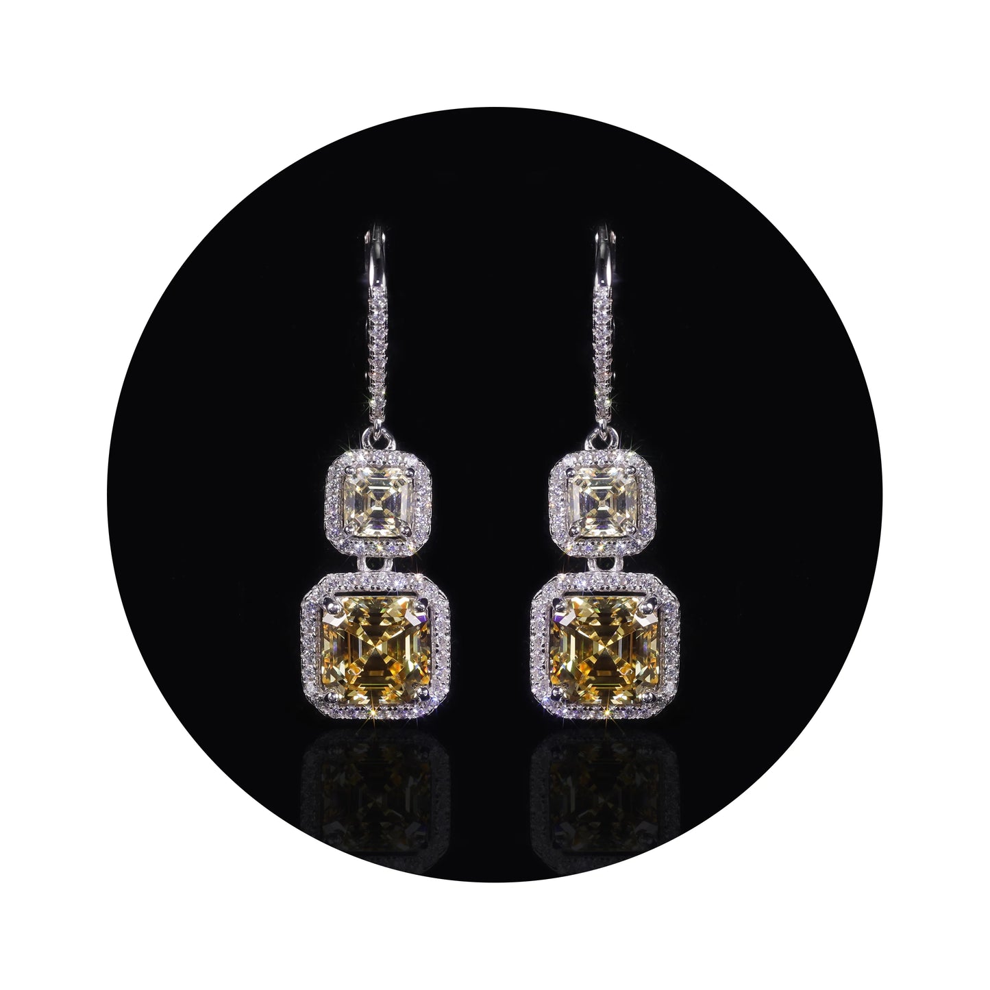 GEM'S BALLET 925 Sterling Silver Diamond-fire CZ- Fancy Light Yellow  Luxury Earring Party Queen's Vintage ART DECO Earrings