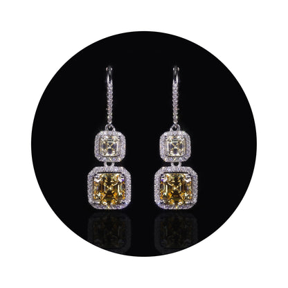 GEM'S BALLET 925 Sterling Silver Diamond-fire CZ- Fancy Light Yellow  Luxury Earring Party Queen's Vintage ART DECO Earrings
