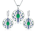 GEM'S BALLET 3.88Ct Natural Green Agate Vintage Jewelry Set 925 Sterling Silver Earrings Pendant Sets For Women Fine Jewelry