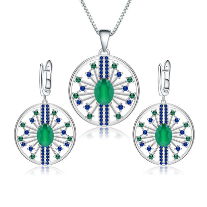 GEM'S BALLET 3.88Ct Natural Green Agate Vintage Jewelry Set 925 Sterling Silver Earrings Pendant Sets For Women Fine Jewelry