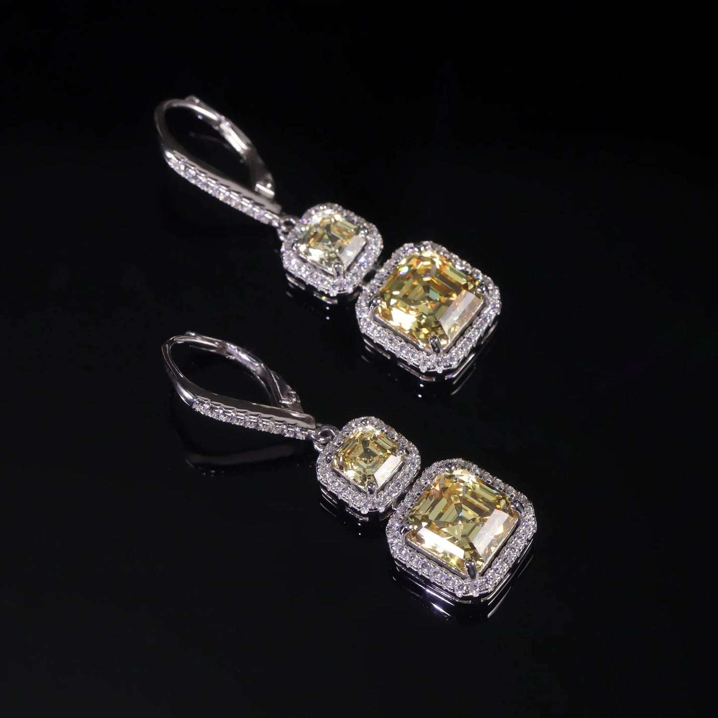 GEM'S BALLET 925 Sterling Silver Diamond-fire CZ- Fancy Light Yellow  Luxury Earring Party Queen's Vintage ART DECO Earrings