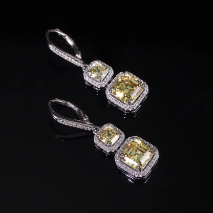 GEM'S BALLET 925 Sterling Silver Diamond-fire CZ- Fancy Light Yellow  Luxury Earring Party Queen's Vintage ART DECO Earrings