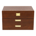 Wood Jewelry Box for Watch Necklace Rings Earrings, 3 Layer Organizer with Pull-out Drawer, Modern Dresser Accessory, Gift Ready