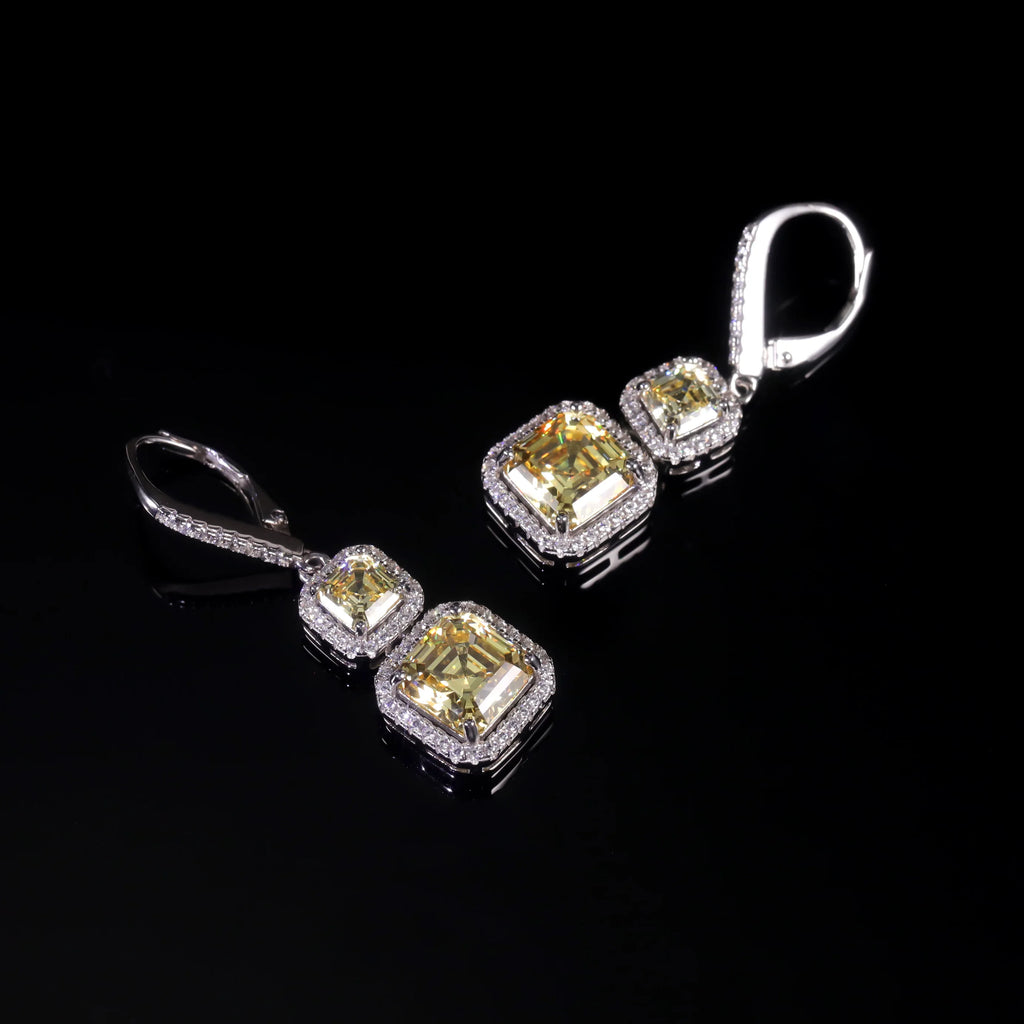 GEM'S BALLET 925 Sterling Silver Diamond-fire CZ- Fancy Light Yellow  Luxury Earring Party Queen's Vintage ART DECO Earrings