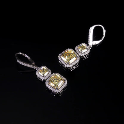 GEM'S BALLET 925 Sterling Silver Diamond-fire CZ- Fancy Light Yellow  Luxury Earring Party Queen's Vintage ART DECO Earrings