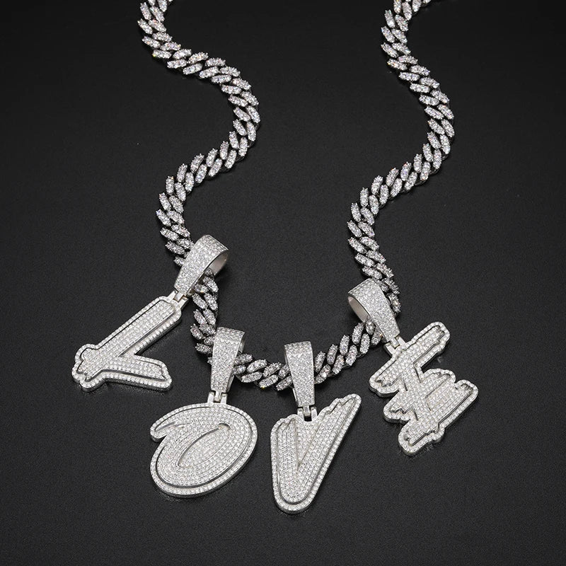 Fine New Unisex 925 Silver Pendant  Letters Classic Punk Hiphop/Rock Letters Moissanite Pendant For Men Hip Hop Jewelry