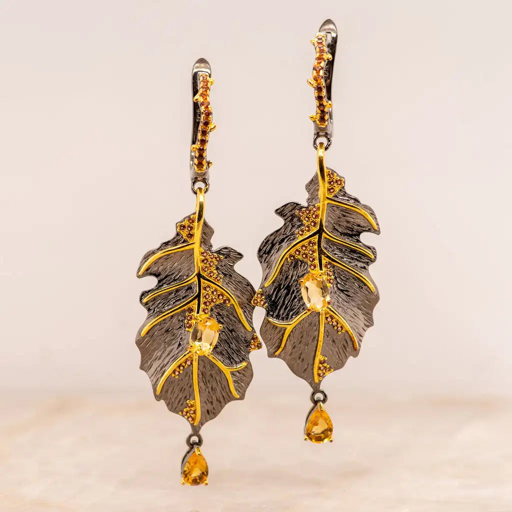 GEM'S BALLET Georgia O'keeffe 0.97Ct Natural Citrine 925 Sterling Silver Handmade Monstera Leaves Drop Earrings for Women Bijoux