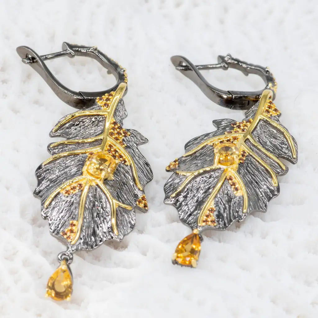 GEM'S BALLET Georgia O'keeffe 0.97Ct Natural Citrine 925 Sterling Silver Handmade Monstera Leaves Drop Earrings for Women Bijoux