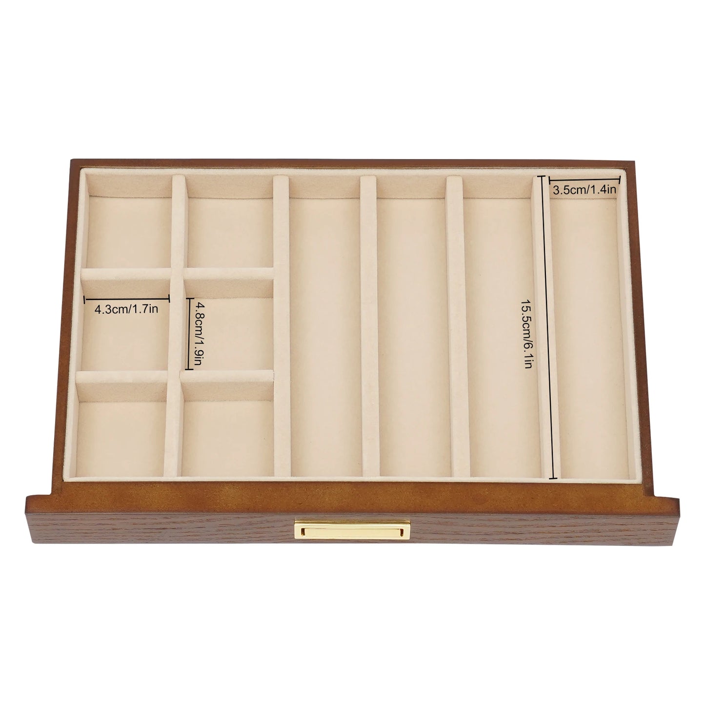 Wood Jewelry Box for Watch Necklace Rings Earrings, 3 Layer Organizer with Pull-out Drawer, Modern Dresser Accessory, Gift Ready