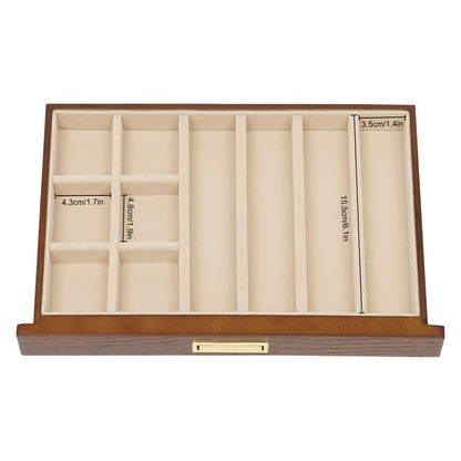 Wood Jewelry Box for Watch Necklace Rings Earrings, 3 Layer Organizer with Pull-out Drawer, Modern Dresser Accessory, Gift Ready