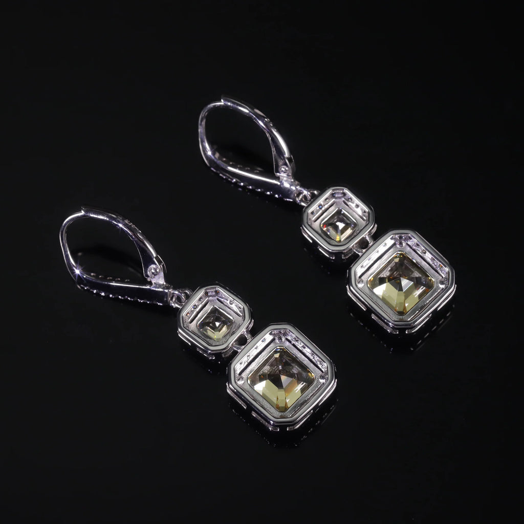 GEM'S BALLET 925 Sterling Silver Diamond-fire CZ- Fancy Light Yellow  Luxury Earring Party Queen's Vintage ART DECO Earrings