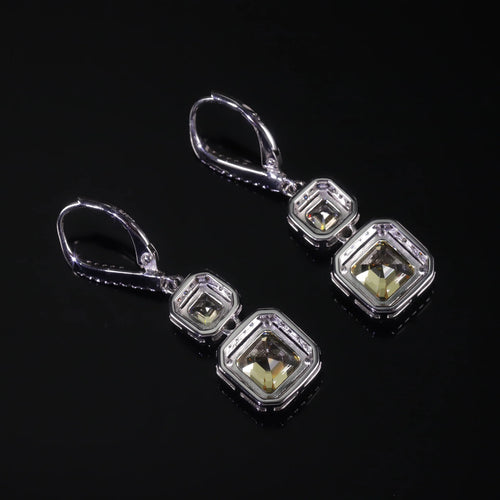 GEM'S BALLET 925 Sterling Silver Diamond-fire CZ- Fancy Light Yellow  Luxury Earring Party Queen's Vintage ART DECO Earrings