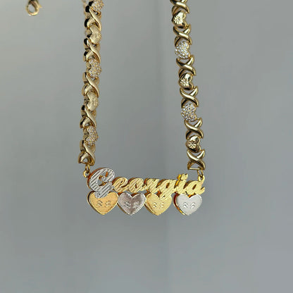 Custom Heart  XOXO Necklace Stainless Steel 3D Bilayer Name Necklace Personalized  3D Nameplate Two-Tone Pendant Chain For Women