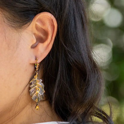 GEM'S BALLET Georgia O'keeffe 0.97Ct Natural Citrine 925 Sterling Silver Handmade Monstera Leaves Drop Earrings for Women Bijoux