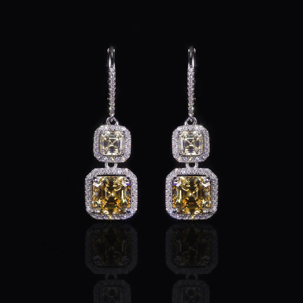 GEM'S BALLET 925 Sterling Silver Diamond-fire CZ- Fancy Light Yellow  Luxury Earring Party Queen's Vintage ART DECO Earrings
