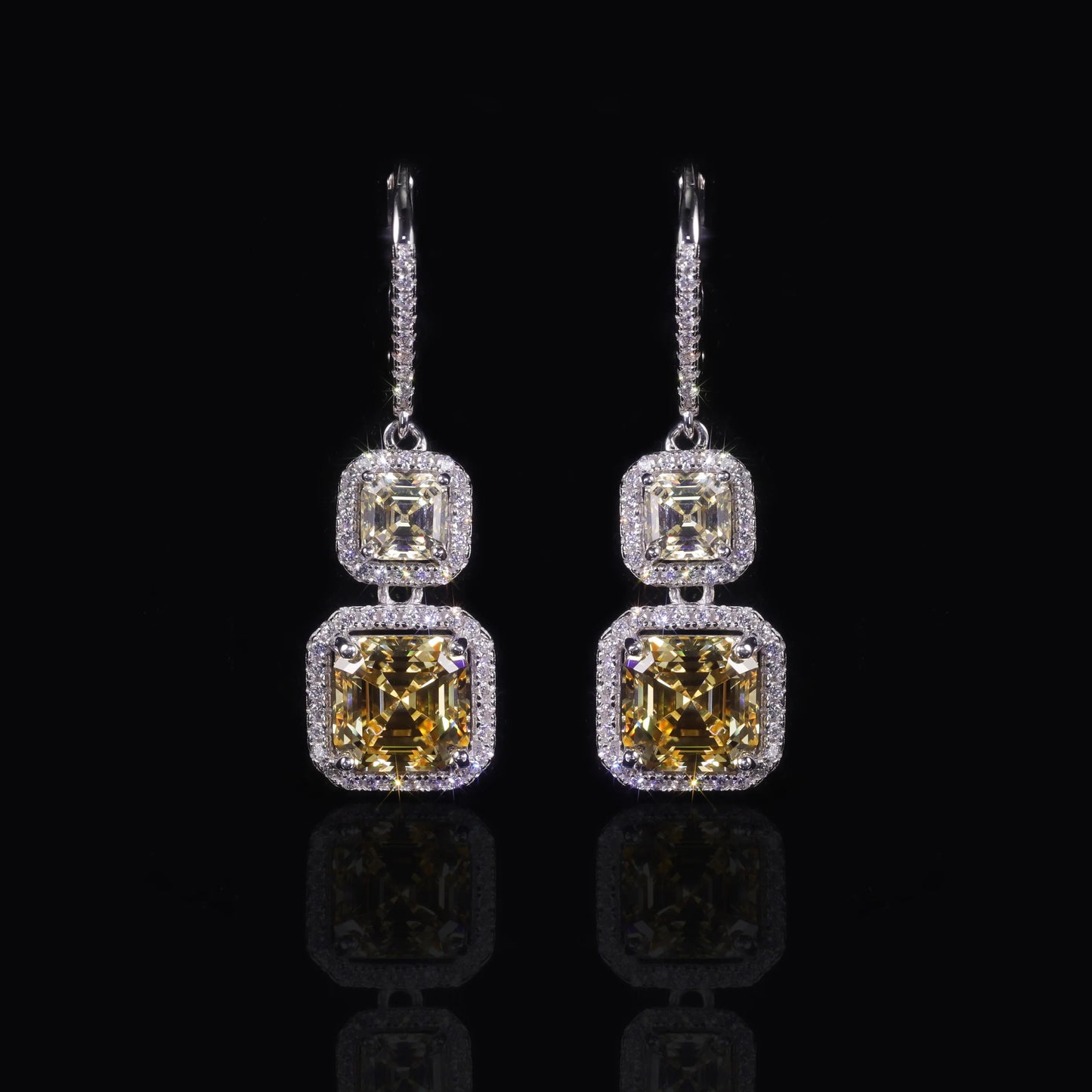 GEM'S BALLET 925 Sterling Silver Diamond-fire CZ- Fancy Light Yellow  Luxury Earring Party Queen's Vintage ART DECO Earrings