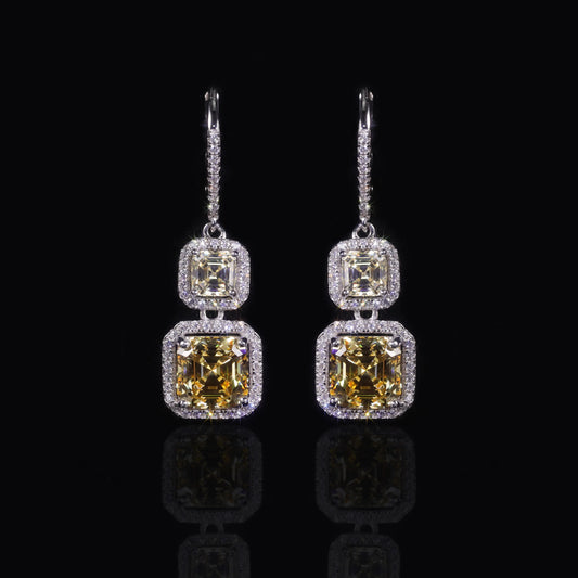 GEM'S BALLET 925 Sterling Silver Diamond-fire CZ- Fancy Light Yellow  Luxury Earring Party Queen's Vintage ART DECO Earrings